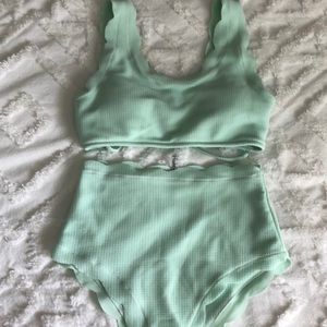 Sea foam green scalloped high waist bikini